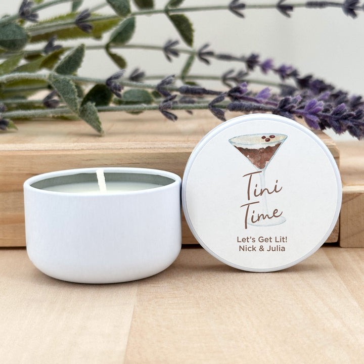 Personalized Espresso Martini Birthday Party Favors, Lavender Soy Candle (2oz)