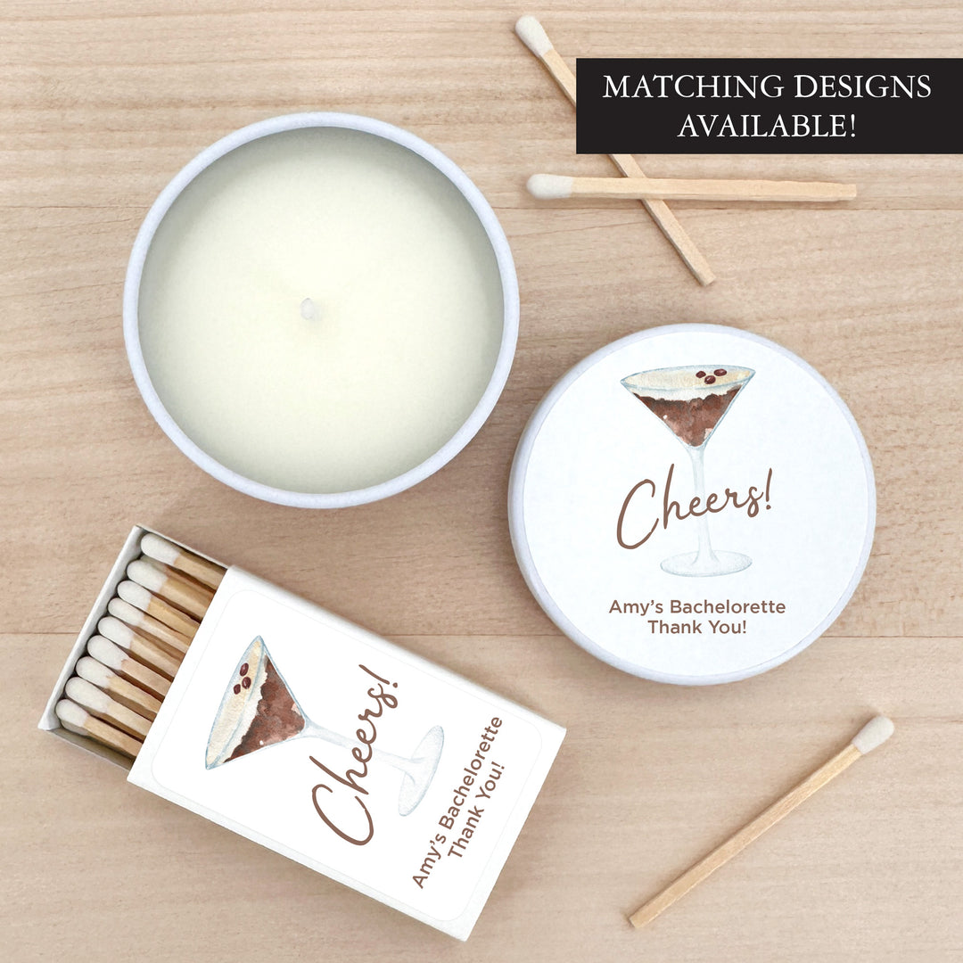 Personalized Espresso Martini Birthday Party Favors, Lavender Soy Candle (2oz)