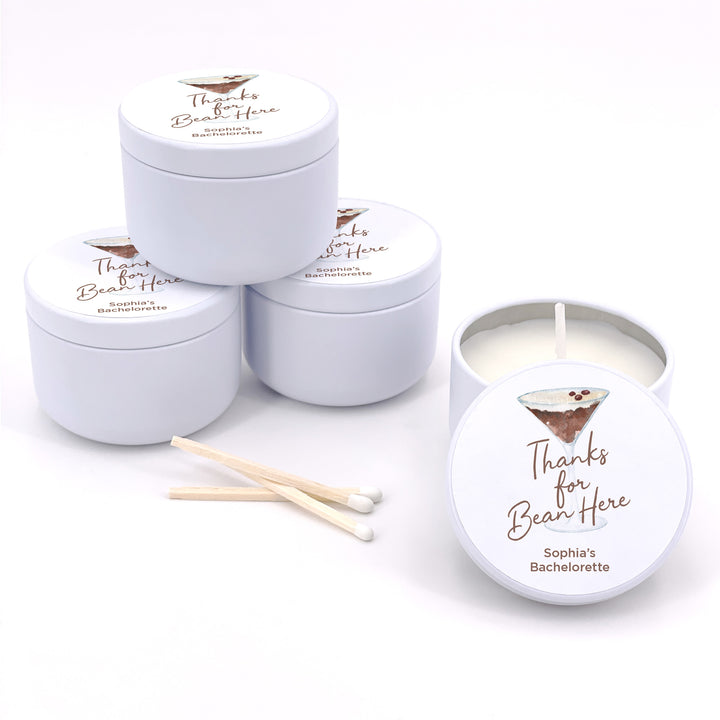 Personalized Espresso Martini Birthday Party Favors, Lavender Soy Candle (2oz)