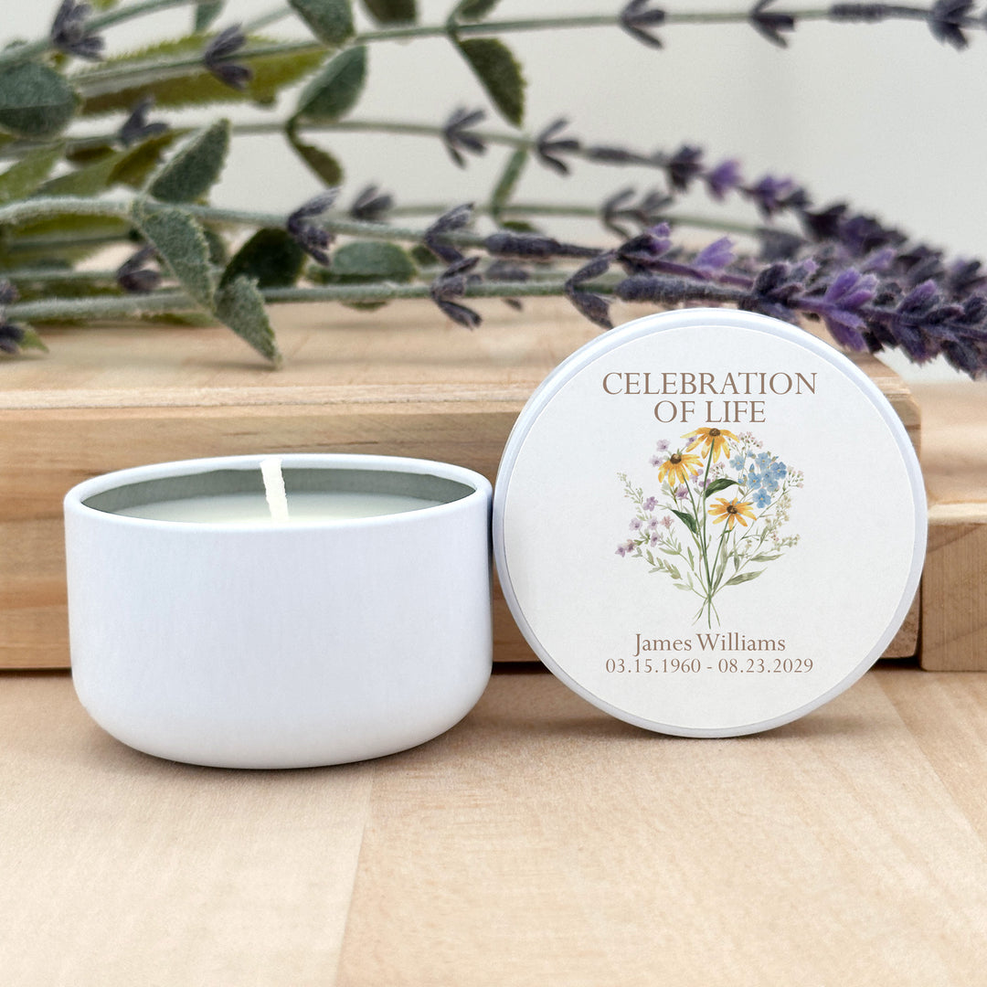 Wildflower Memorial, Funeral Service Favor, Celebration of Life - 2oz Candle