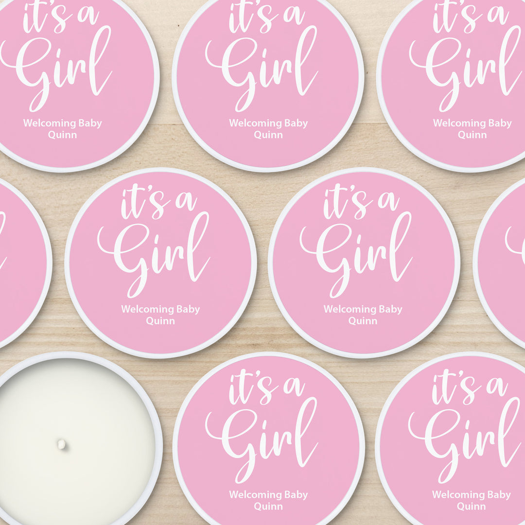 Unique Baby Shower Favors, Personalized Candles, Oh Baby, It's a Boy, It's a Girl, 2oz Mini Lavender Candles