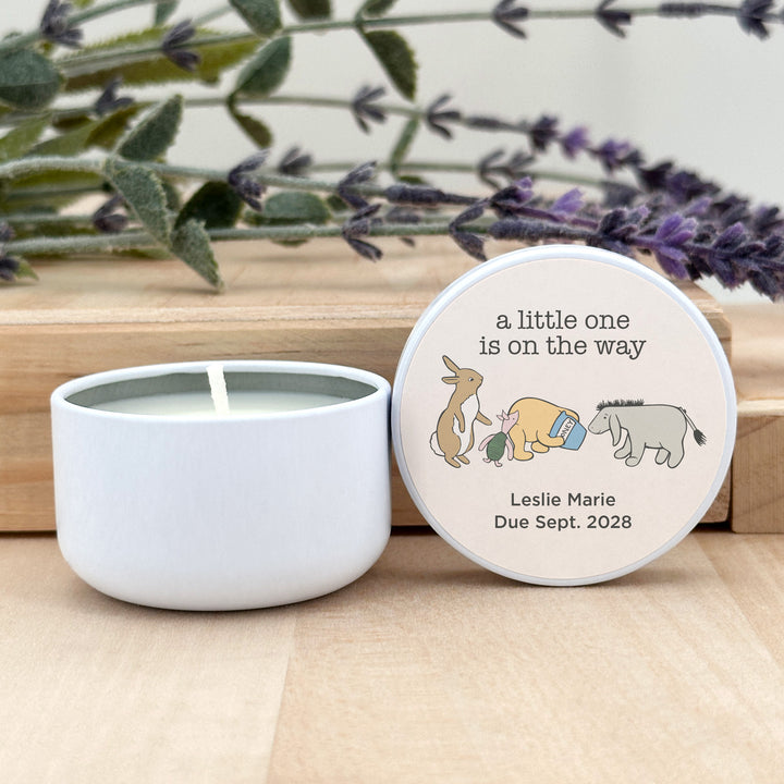 Personalized Candles, Baby Shower Candle Favors, Winnie the Pooh and Friends, 2oz Mini Lavender Candles