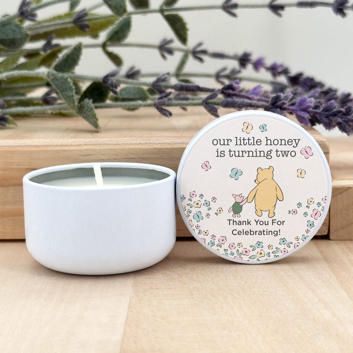 Winnie the Pooh and Piglet Birthday, Our Little Honey is Turning One, 2oz Mini Lavender Candles