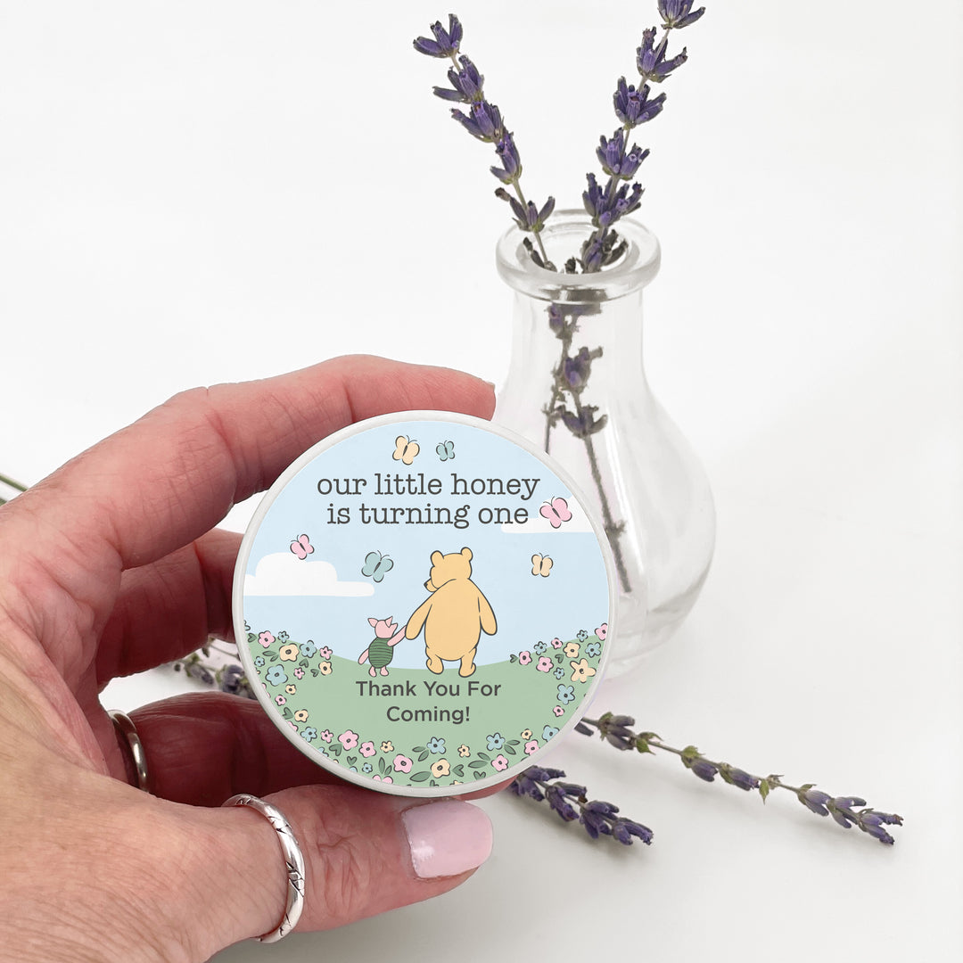 Winnie the Pooh and Piglet Blue Skies Birthday, Our Little Honey is Turning One, 2oz Mini Lavender Candles