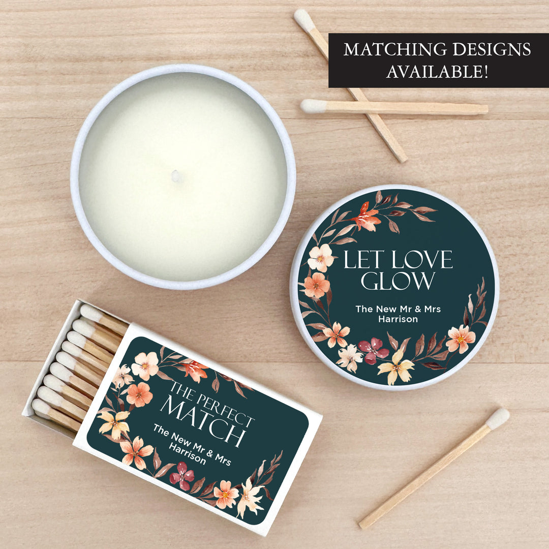 Bulk Wedding Favors, Unique Wedding Favors, Custom Candles, Fall Watercolor Wreath, Falling in Love, 2oz Mini Lavender Candles