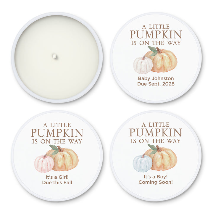 Personalized Candles, Baby Shower Candle Favors, A Little Pumpkin is on the Way, Watercolor Pumpkins, 2oz Mini Lavender Candles