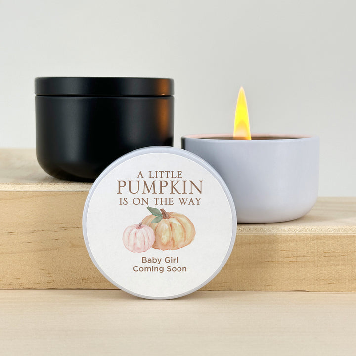 Personalized Candles, Baby Shower Candle Favors, A Little Pumpkin is on the Way, Watercolor Pumpkins, 2oz Mini Lavender Candles
