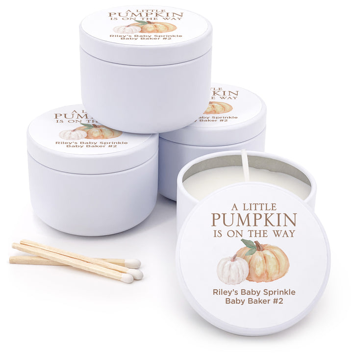 Personalized Candles, Baby Shower Candle Favors, A Little Pumpkin is on the Way, Watercolor Pumpkins, 2oz Mini Lavender Candles