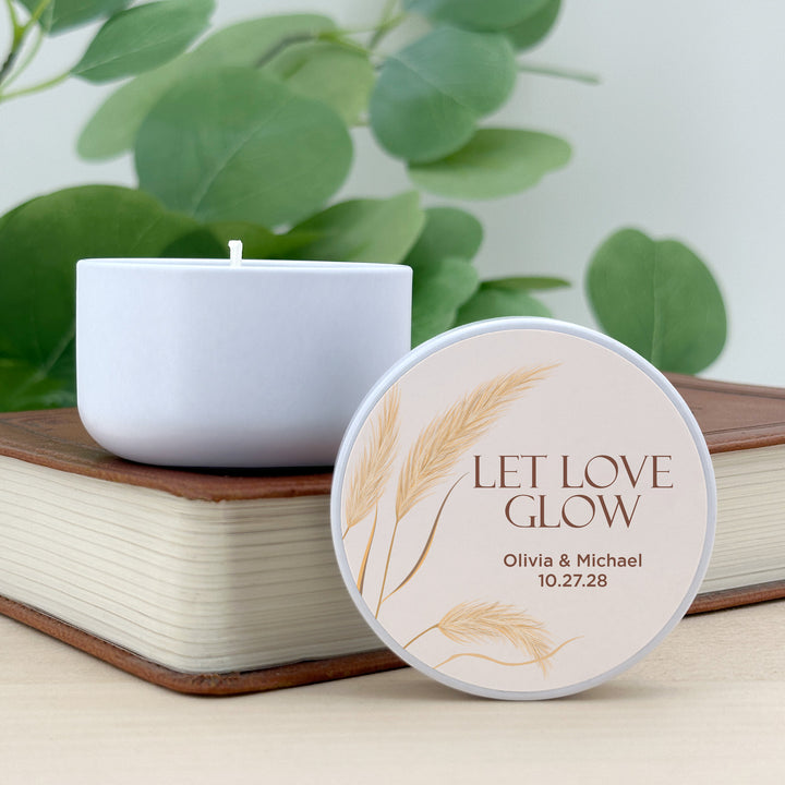 Bulk Wedding Favors, Unique Wedding Favors, Custom Candles, Harvest Grass, Falling in Love, 2oz Mini Lavender Candles