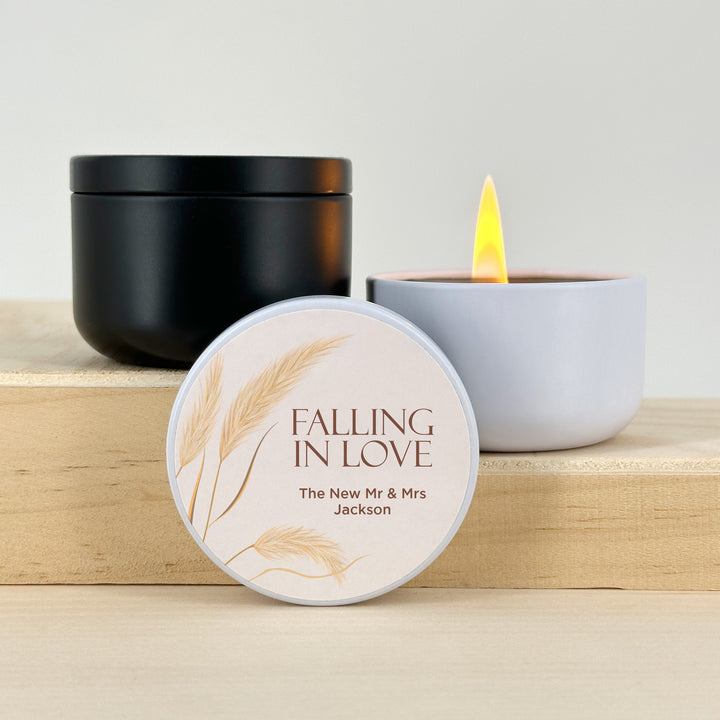 Bulk Wedding Favors, Unique Wedding Favors, Custom Candles, Harvest Grass, Falling in Love, 2oz Mini Lavender Candles
