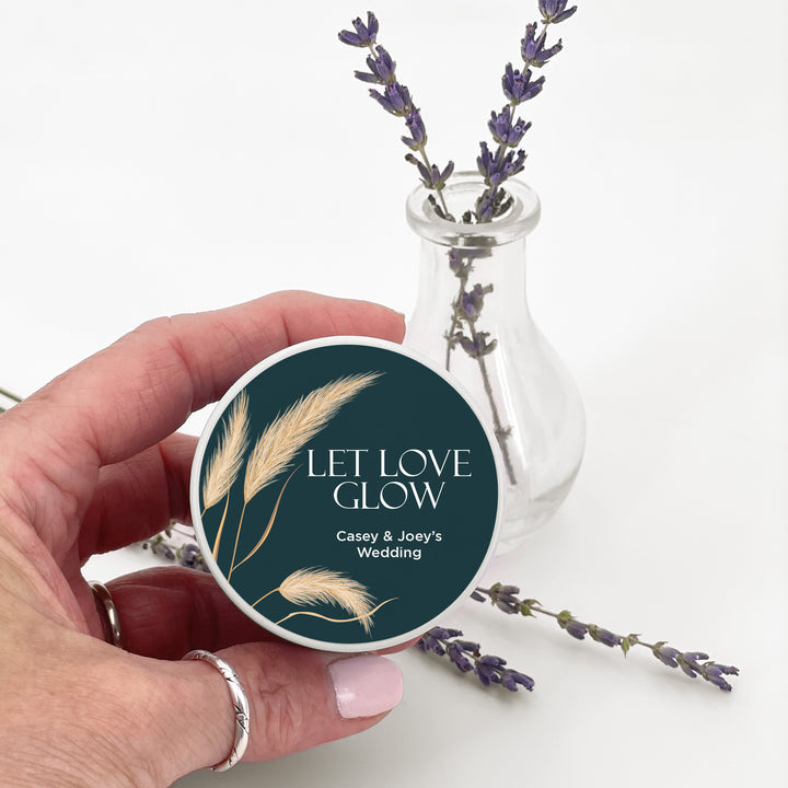 Bulk Wedding Favors, Unique Wedding Favors, Custom Candles, Harvest Grass, Falling in Love, 2oz Mini Lavender Candles