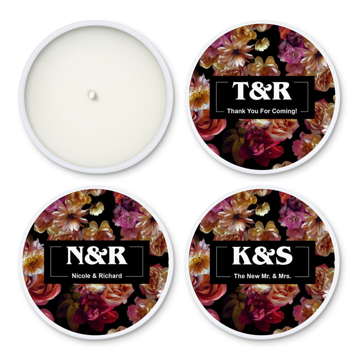 Custom Candle Wedding Favors, Dutch Florals, Dark Floral Candles, 2oz Mini Lavender Candles