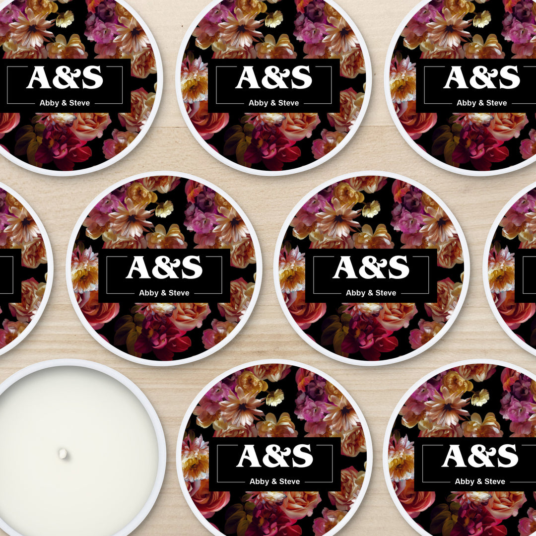 Custom Candle Wedding Favors, Dutch Florals, Dark Floral Candles, 2oz Mini Lavender Candles