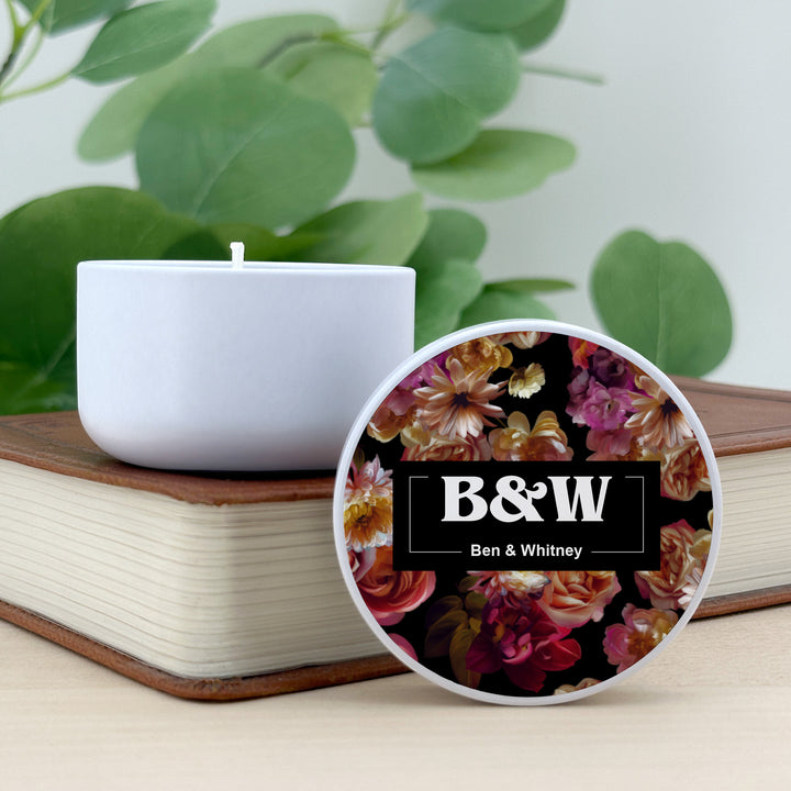 Custom Candle Wedding Favors, Dutch Florals, Dark Floral Candles, 2oz Mini Lavender Candles