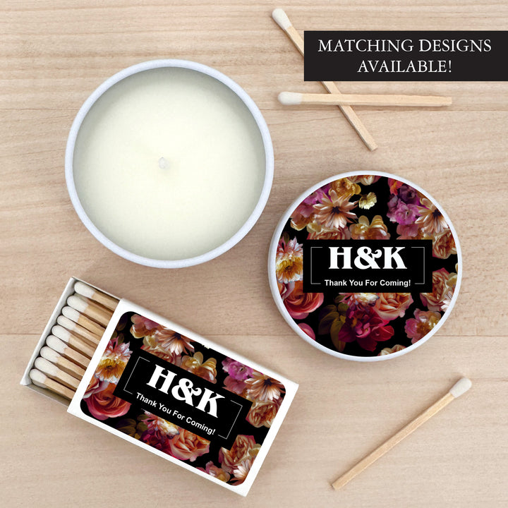 Custom Candle Wedding Favors, Dutch Florals, Dark Floral Candles, 2oz Mini Lavender Candles