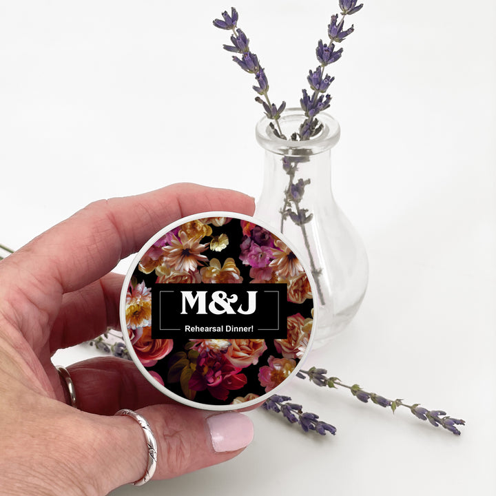 Custom Candle Wedding Favors, Dutch Florals, Dark Floral Candles, 2oz Mini Lavender Candles