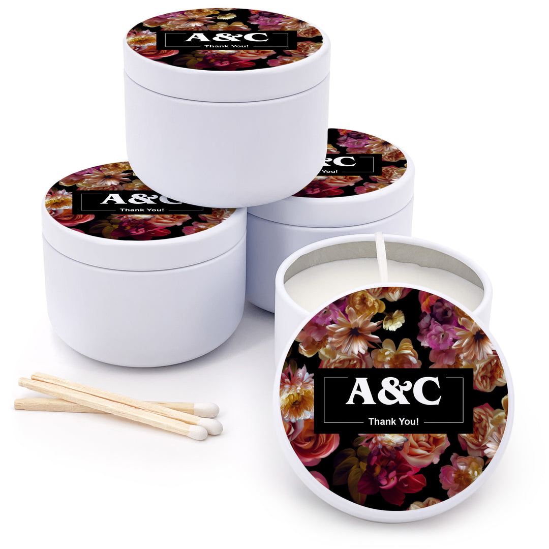 Custom Candle Wedding Favors, Dutch Florals, Dark Floral Candles, 2oz Mini Lavender Candles