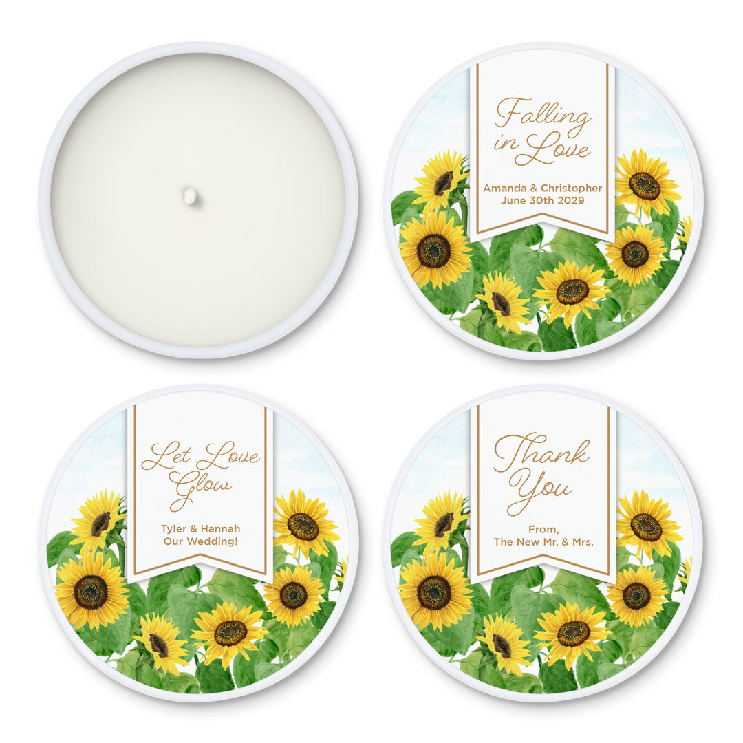 Custom Candle Wedding Favors, Fall Wedding, Sunflowers, 2oz Mini Lavender Candles