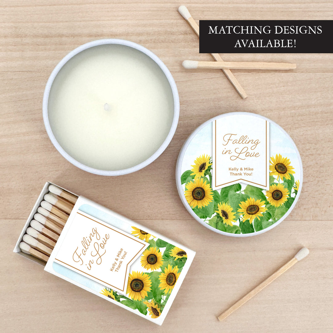 Custom Candle Wedding Favors, Fall Wedding, Sunflowers, 2oz Mini Lavender Candles