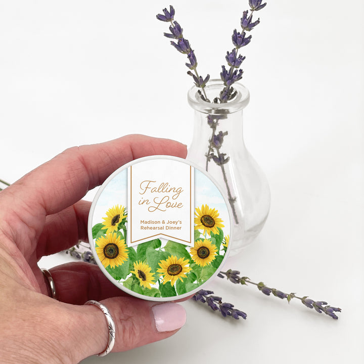 Custom Candle Wedding Favors, Fall Wedding, Sunflowers, 2oz Mini Lavender Candles