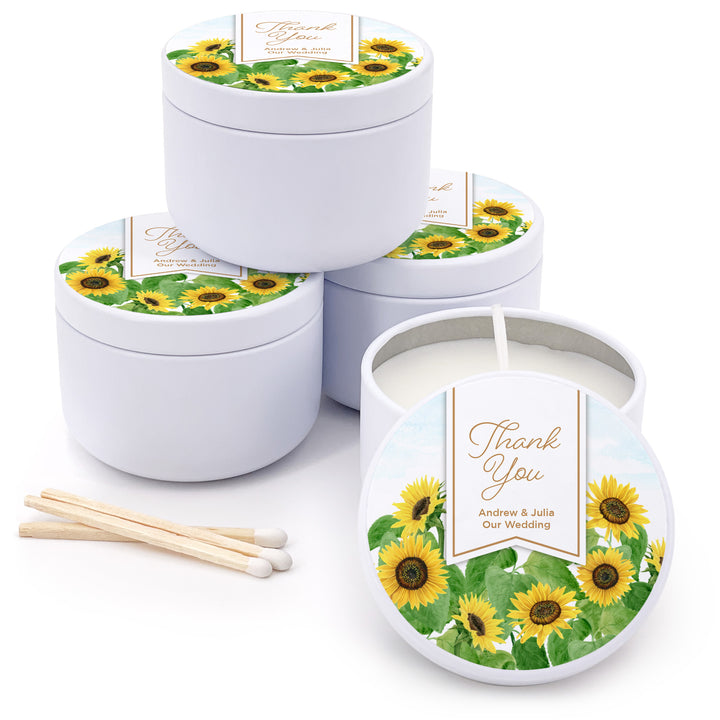 Custom Candle Wedding Favors, Fall Wedding, Sunflowers, 2oz Mini Lavender Candles