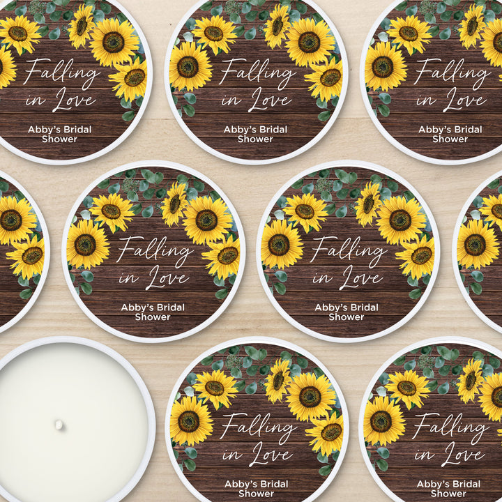 Custom Candle Wedding Favors, Fall Wedding, Rustic Sunflowers, 2oz Mini Lavender Candles