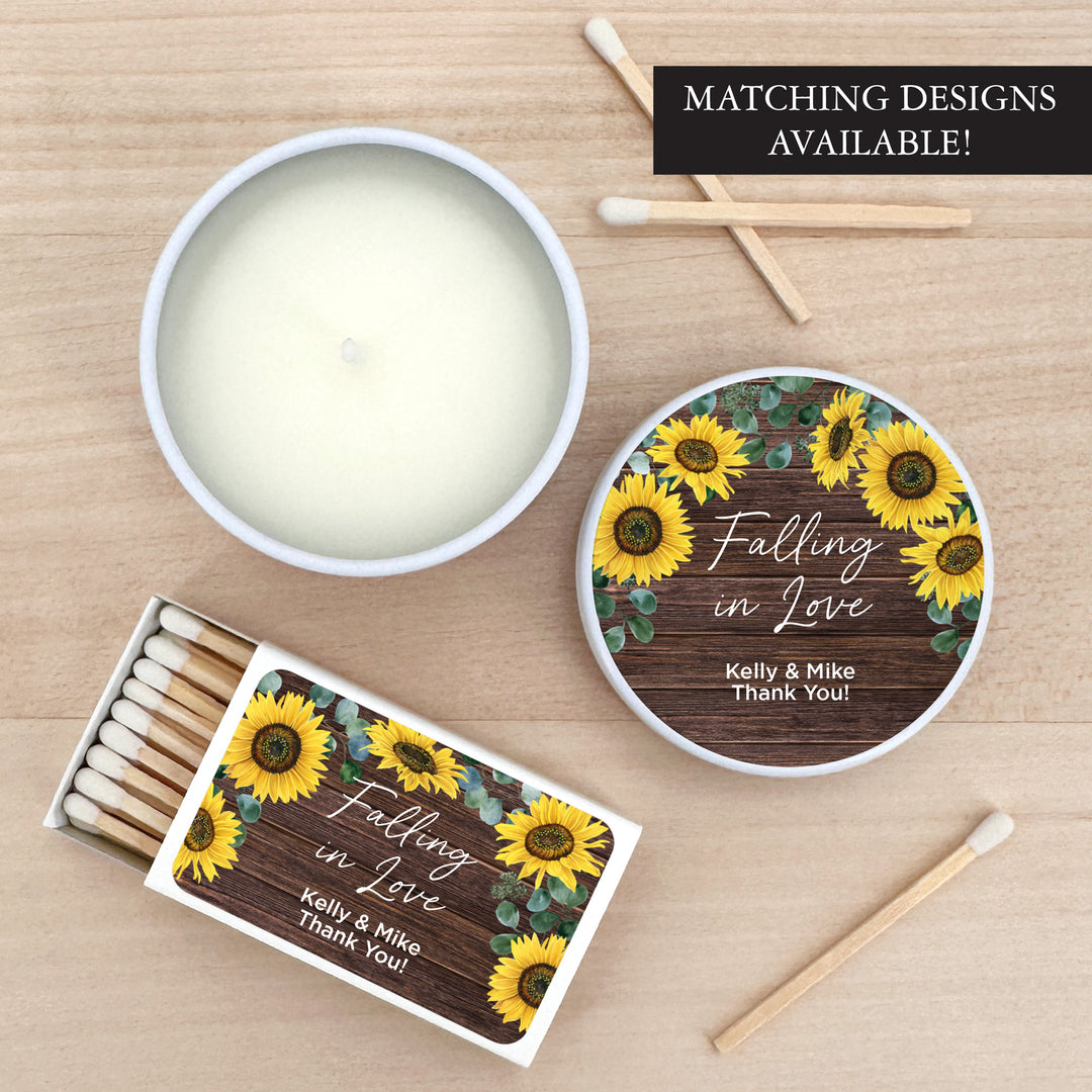 Custom Candle Wedding Favors, Fall Wedding, Rustic Sunflowers, 2oz Mini Lavender Candles
