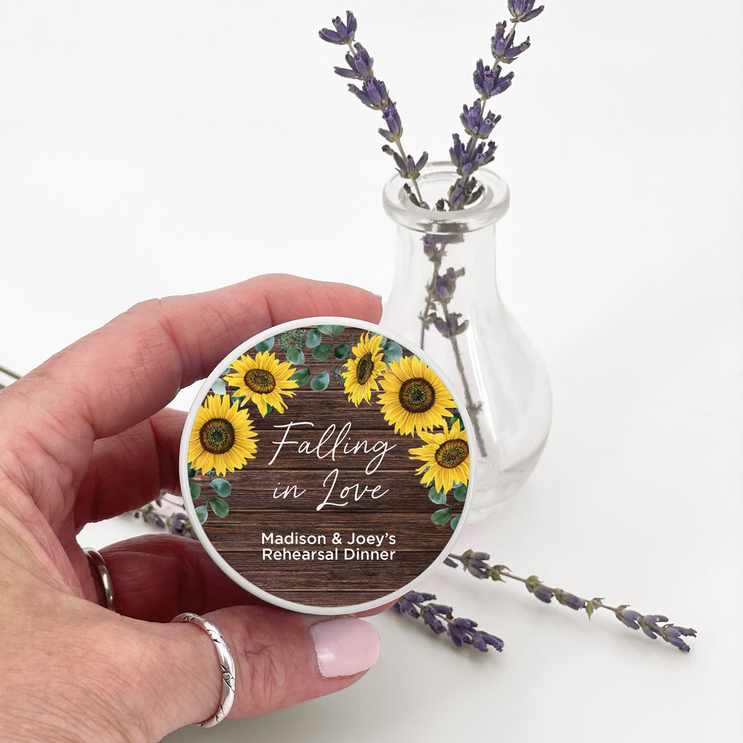 Custom Candle Wedding Favors, Fall Wedding, Rustic Sunflowers, 2oz Mini Lavender Candles