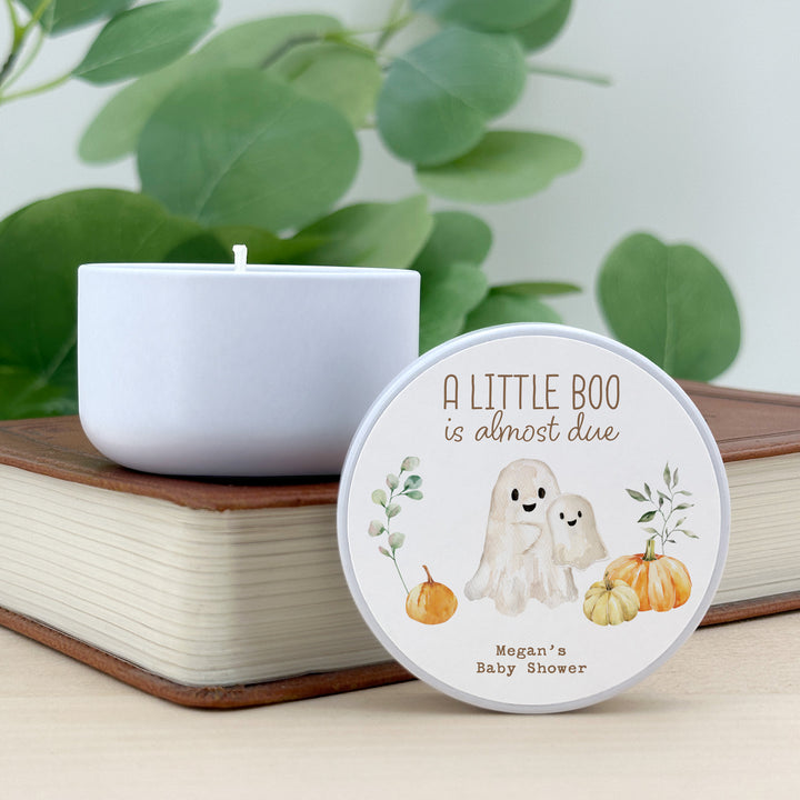 A Little Boo is Almost Due, Fall Baby Shower Candle Favors, 2oz Mini Lavender Candles