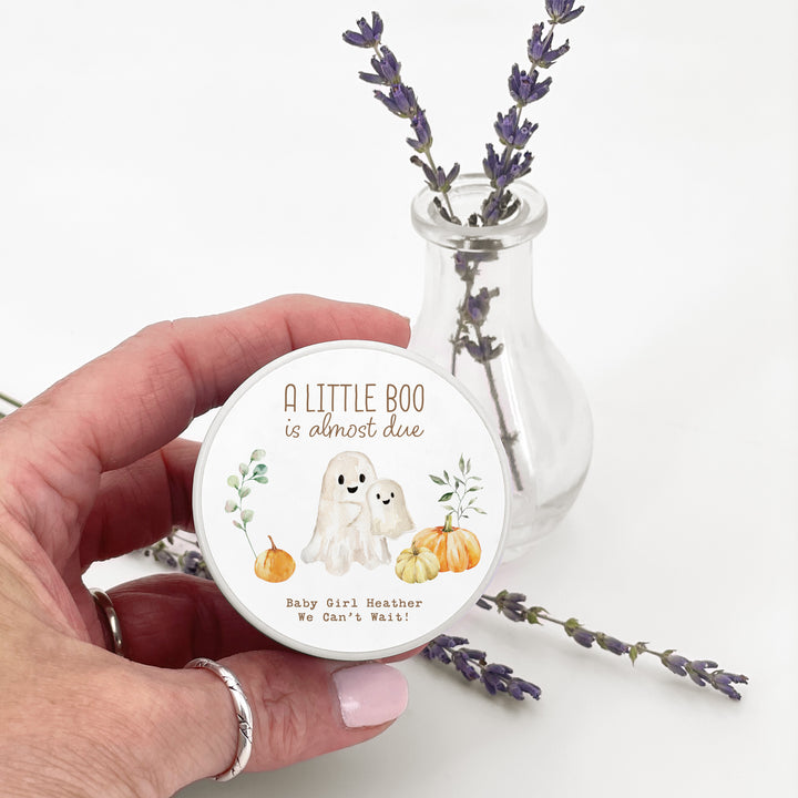 A Little Boo is Almost Due, Fall Baby Shower Candle Favors, 2oz Mini Lavender Candles
