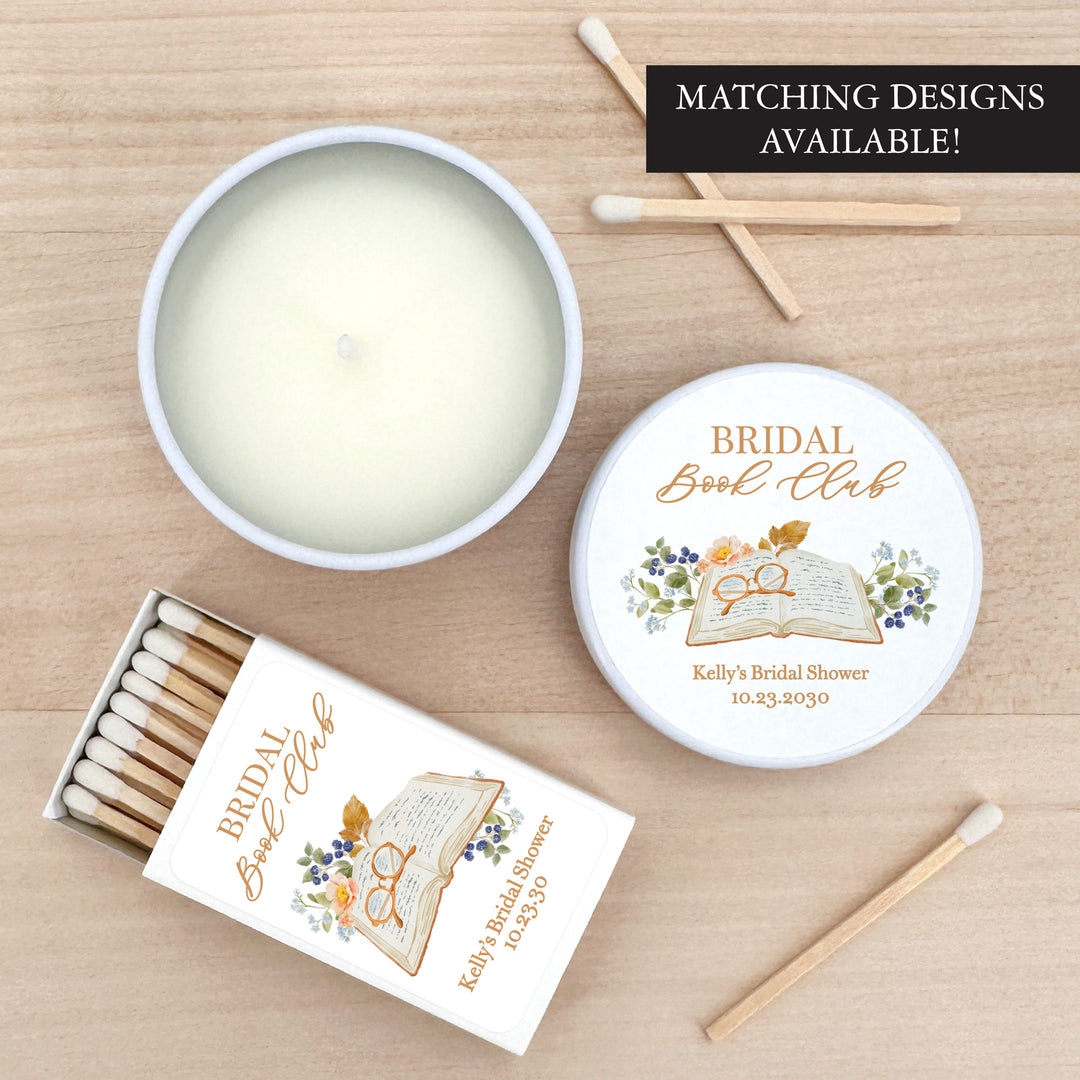 Book Theme Wedding Candle Favors, Custom 2 oz Mini Lavender Bridal Shower Candles, The Next Chapter