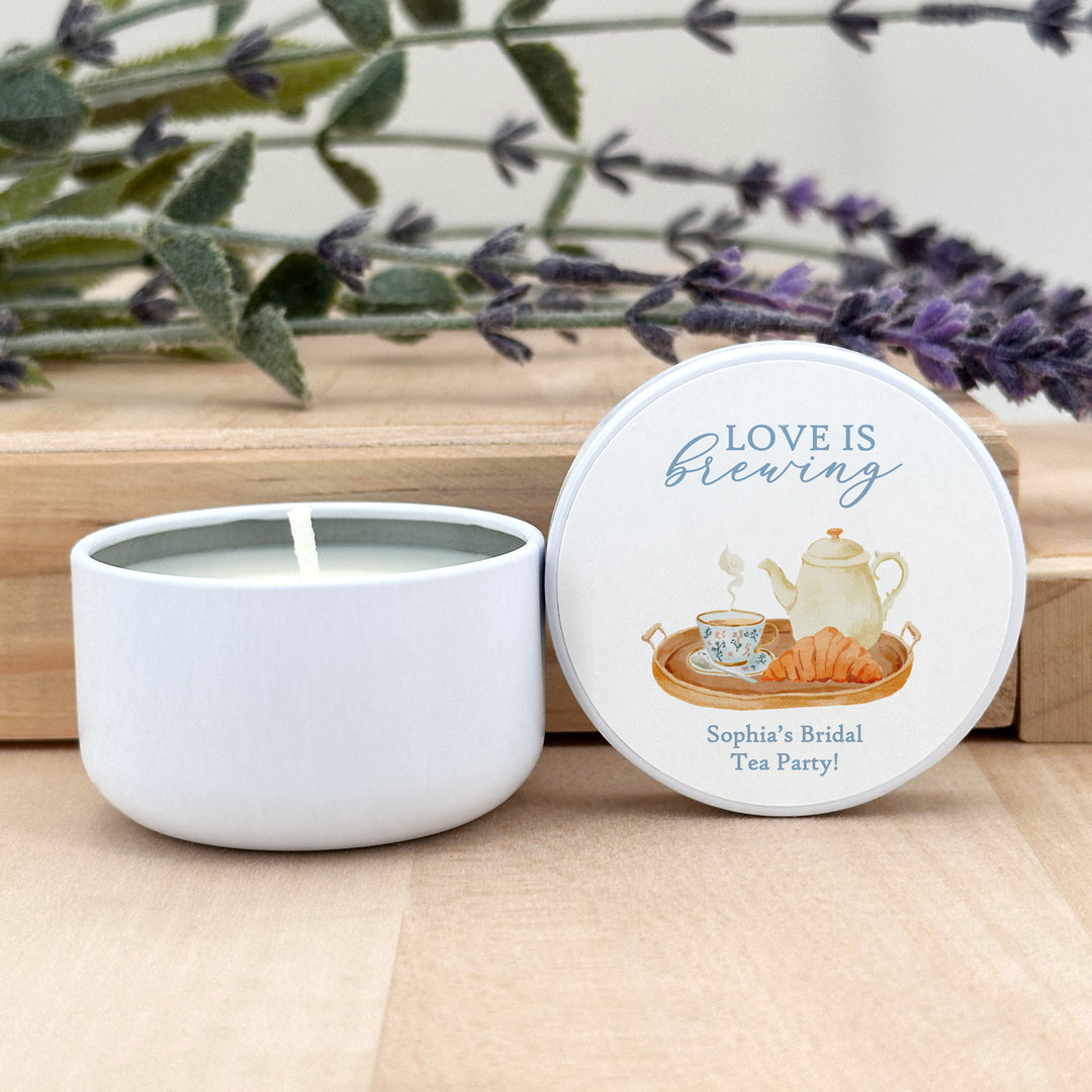 Bridal Shower Candle Favors, Custom 2 oz Mini Lavender Candles, Bridal Brunch, Bridal Shower Tea Tray