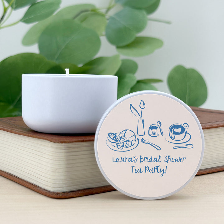 Bulk Wedding Favors, Unique Wedding Favors, Custom Candles, Doodle Hand Drawn Cafe Sketch, 2oz Mini Lavender Candles