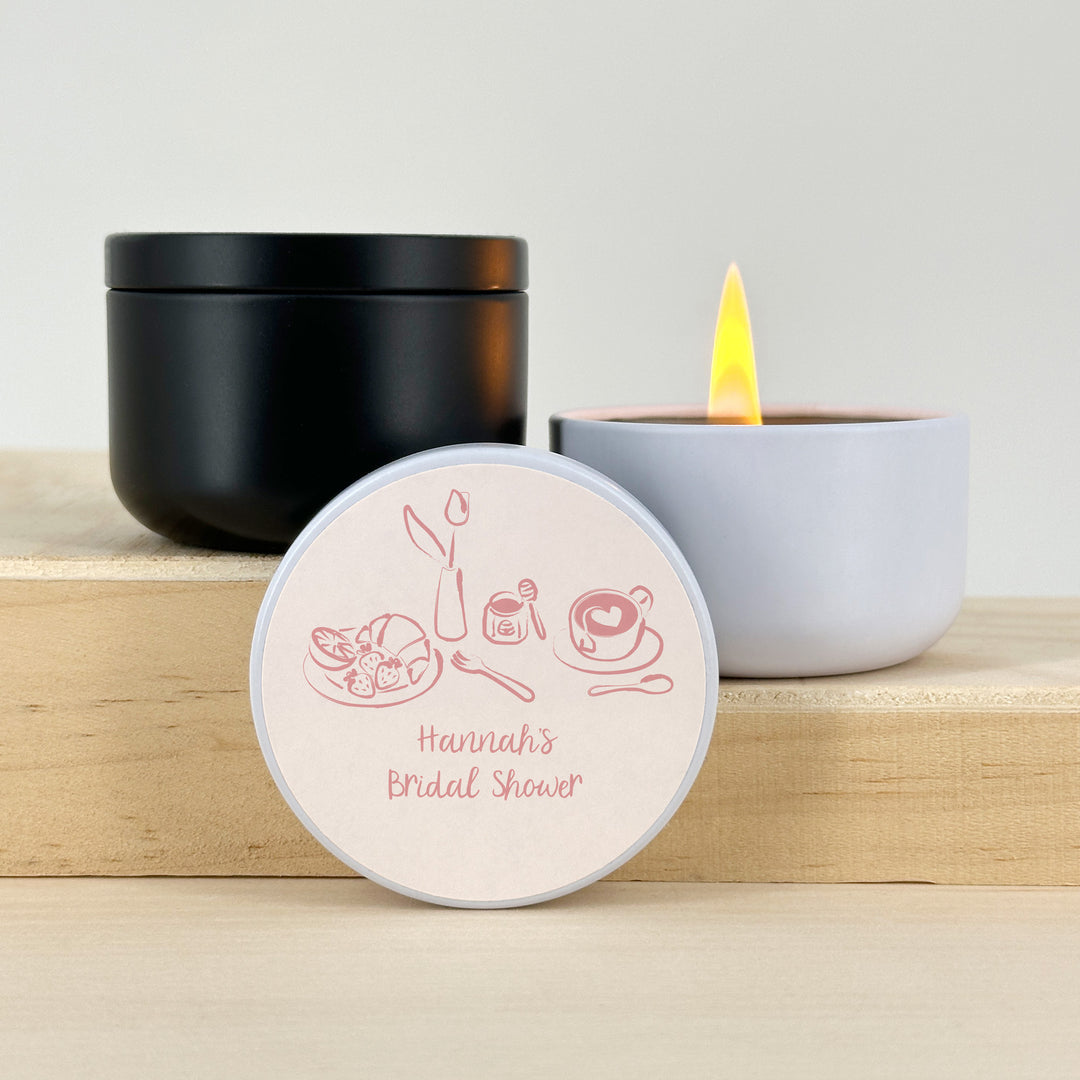 Bulk Wedding Favors, Unique Wedding Favors, Custom Candles, Doodle Hand Drawn Cafe Sketch, 2oz Mini Lavender Candles