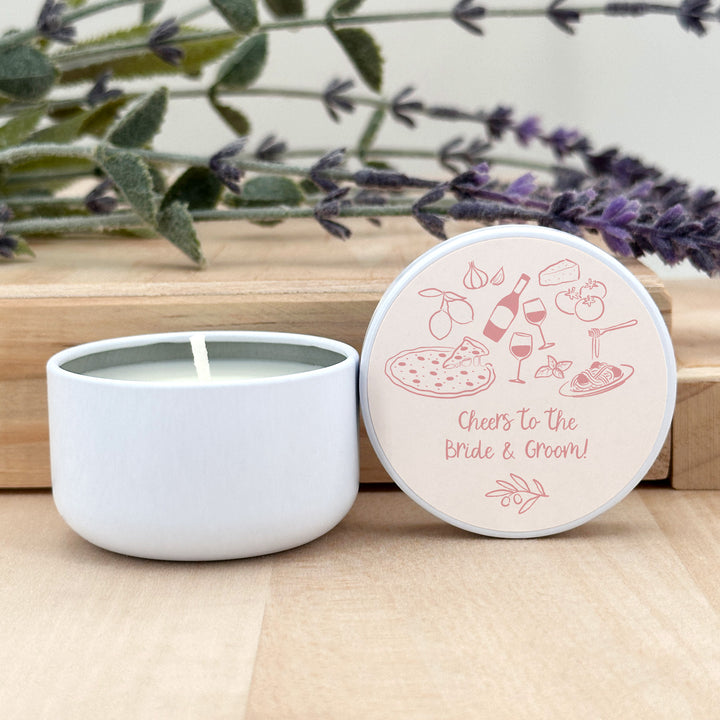 Bulk Wedding Favors, Unique Italy Wedding Favors, Custom Candles, Doodle Hand Drawn Italian Pattern Sketch, 2oz Mini Lavender Candles