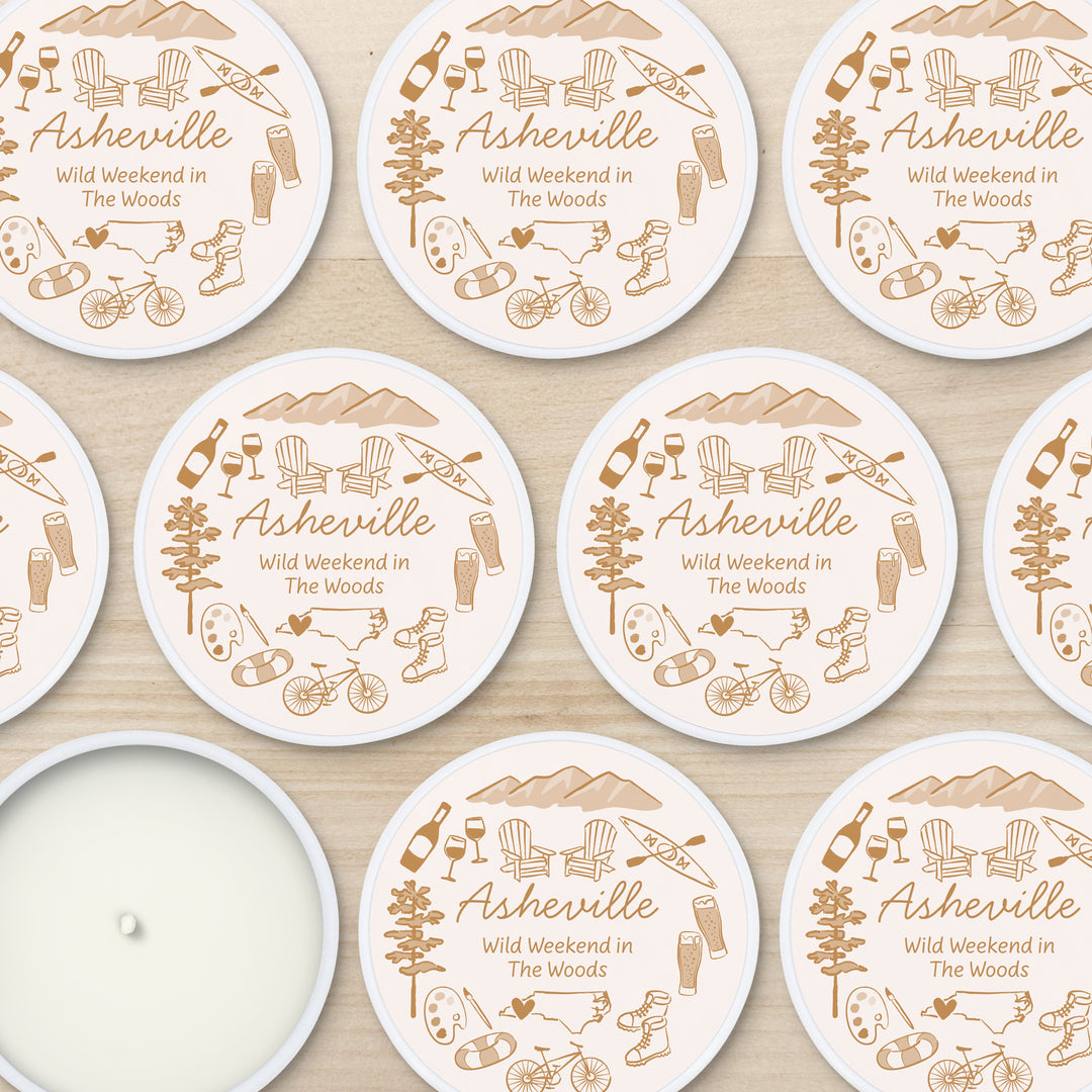 Custom Candle Wedding Favors, Girls Trip, Hand Drawn Asheville Bachelorette, 2oz Mini Lavender Candles