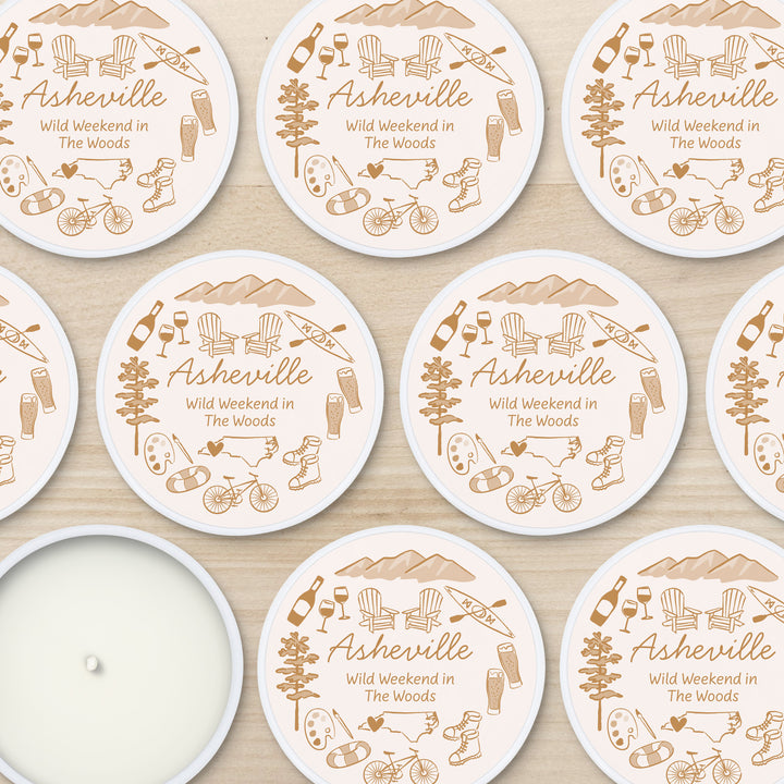 Custom Candle Wedding Favors, Girls Trip, Hand Drawn Asheville Bachelorette, 2oz Mini Lavender Candles