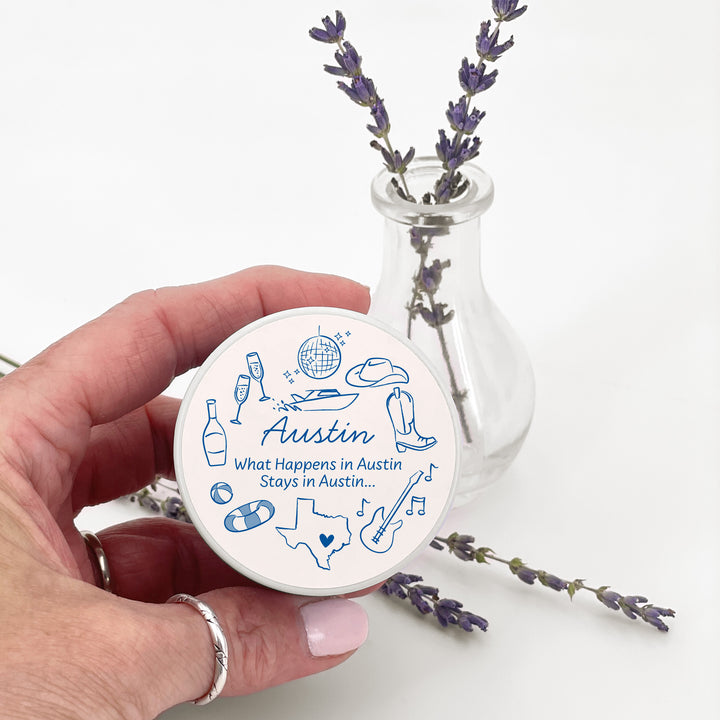 Custom Candle Wedding Favors, Girls Trip, Hand Drawn Austin Bachelorette, 2oz Mini Lavender Candles