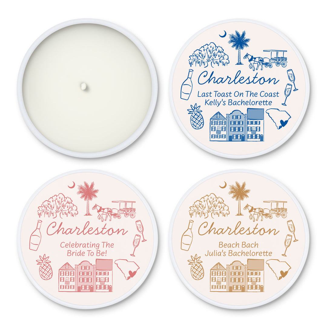 Custom Candle Wedding Favors, Girls Trip, Hand Drawn Charleston Bachelorette, 2oz Mini Lavender Candles