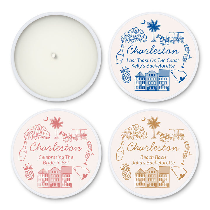 Custom Candle Wedding Favors, Girls Trip, Hand Drawn Charleston Bachelorette, 2oz Mini Lavender Candles