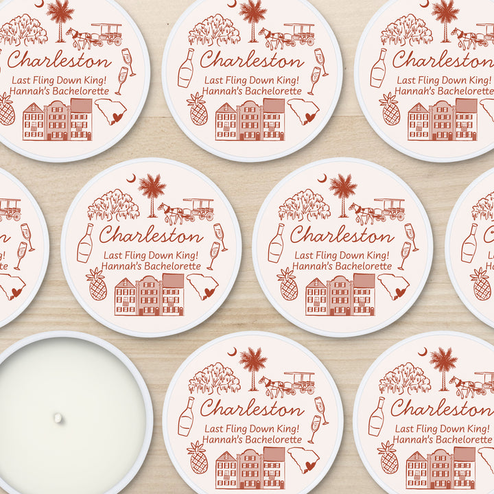 Custom Candle Wedding Favors, Girls Trip, Hand Drawn Charleston Bachelorette, 2oz Mini Lavender Candles