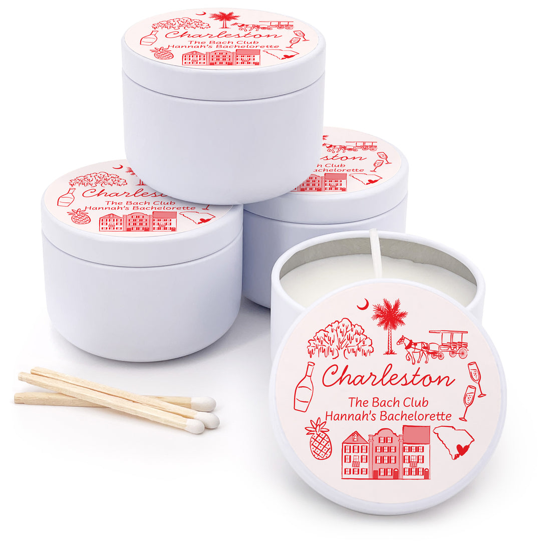 Custom Candle Wedding Favors, Girls Trip, Hand Drawn Charleston Bachelorette, 2oz Mini Lavender Candles
