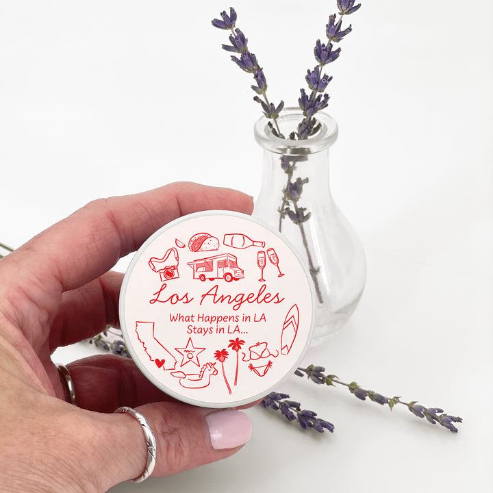Custom Candle Wedding Favors, Girls Trip, Hand Drawn Los Angeles Bachelorette, 2oz Mini Lavender Candles