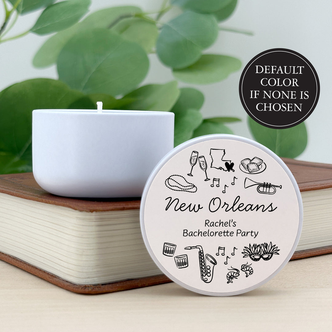 Custom Candle Wedding Favors, Girls Trip, Hand Drawn New Orleans Bachelorette, 2oz Mini Lavender Candles