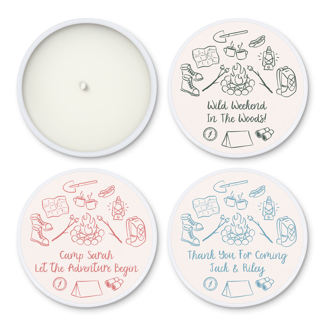 Custom Candle Wedding Favors, Girls Trip, Hand Drawn Camp Bachelorette, 2oz Mini Lavender Candles