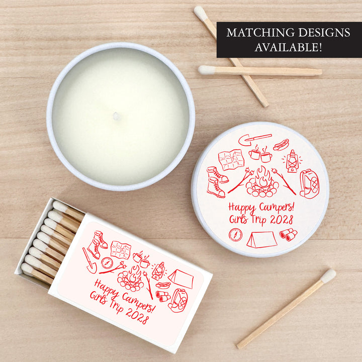 Custom Candle Wedding Favors, Girls Trip, Hand Drawn Camp Bachelorette, 2oz Mini Lavender Candles