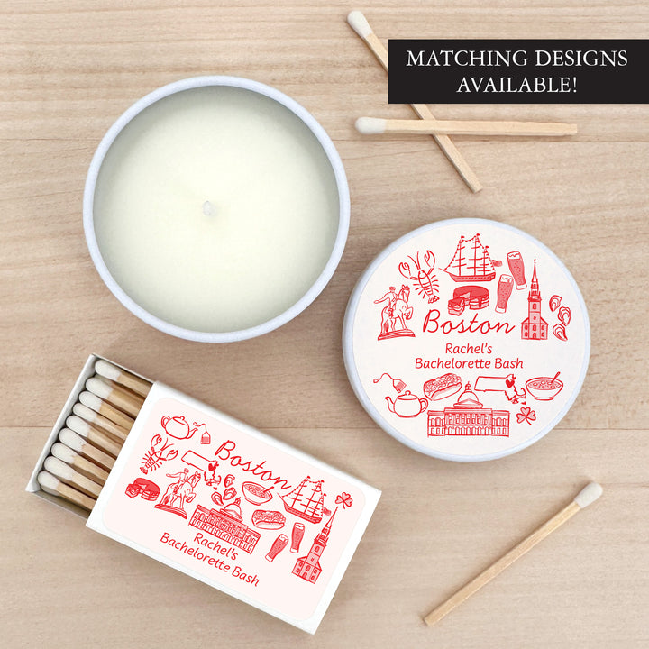Custom Candle Wedding Favors, Girls Trip, Hand Drawn Boston Bachelorette, 2oz Mini Lavender Candles