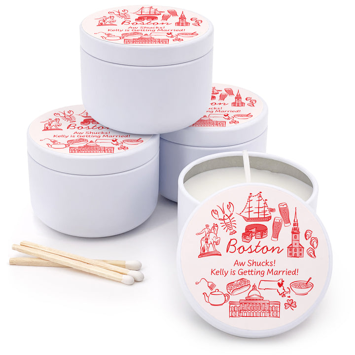 Custom Candle Wedding Favors, Girls Trip, Hand Drawn Boston Bachelorette, 2oz Mini Lavender Candles
