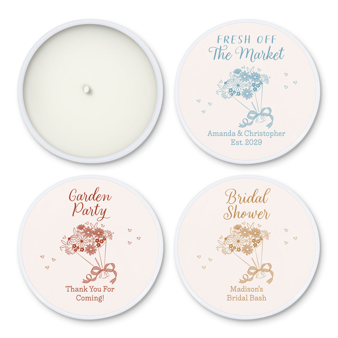 Hand Drawn Bouquet Sketch, Wedding Favors, 2oz Mini Lavender Candles