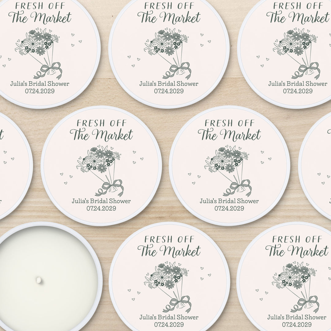 Hand Drawn Bouquet Sketch, Wedding Favors, 2oz Mini Lavender Candles